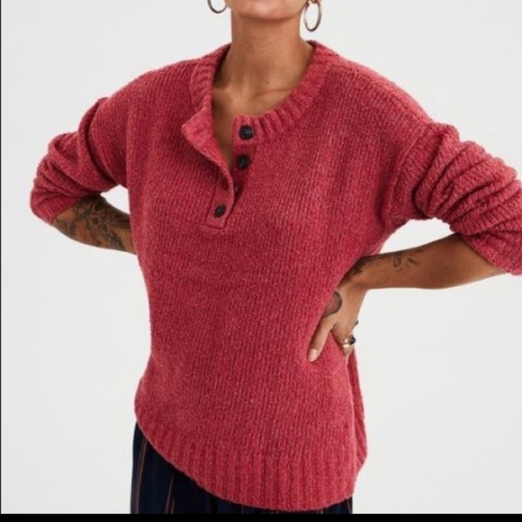 American Eagle 3/4 cotton blend button down Henley pullover sweater Sz S - Picture 1 of 13